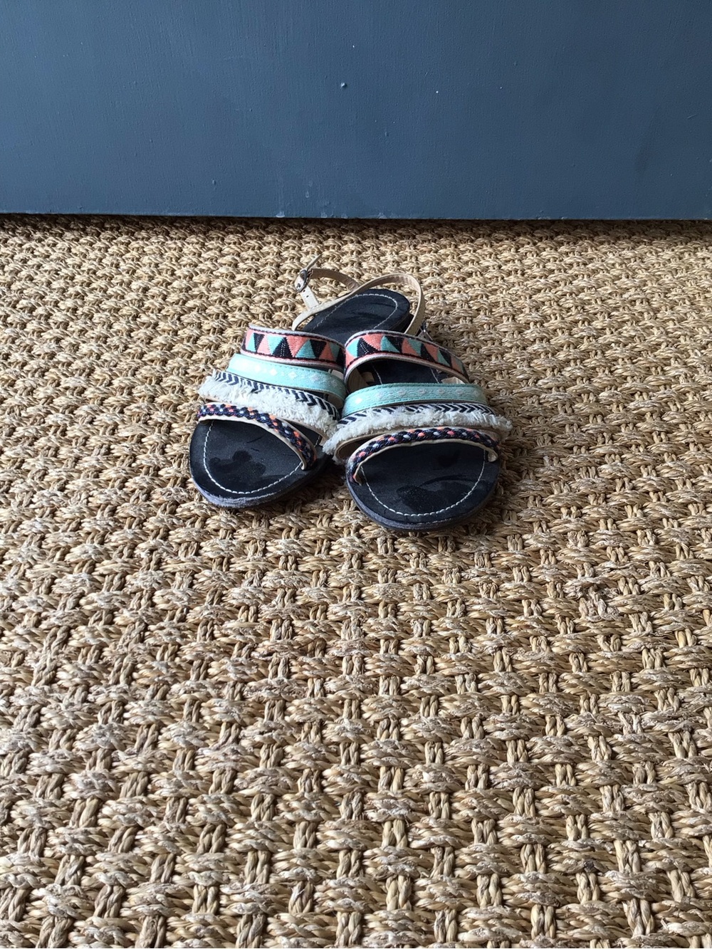 Restricted Multi-Color Braided Strap Sandals - Mint, Coral, Black